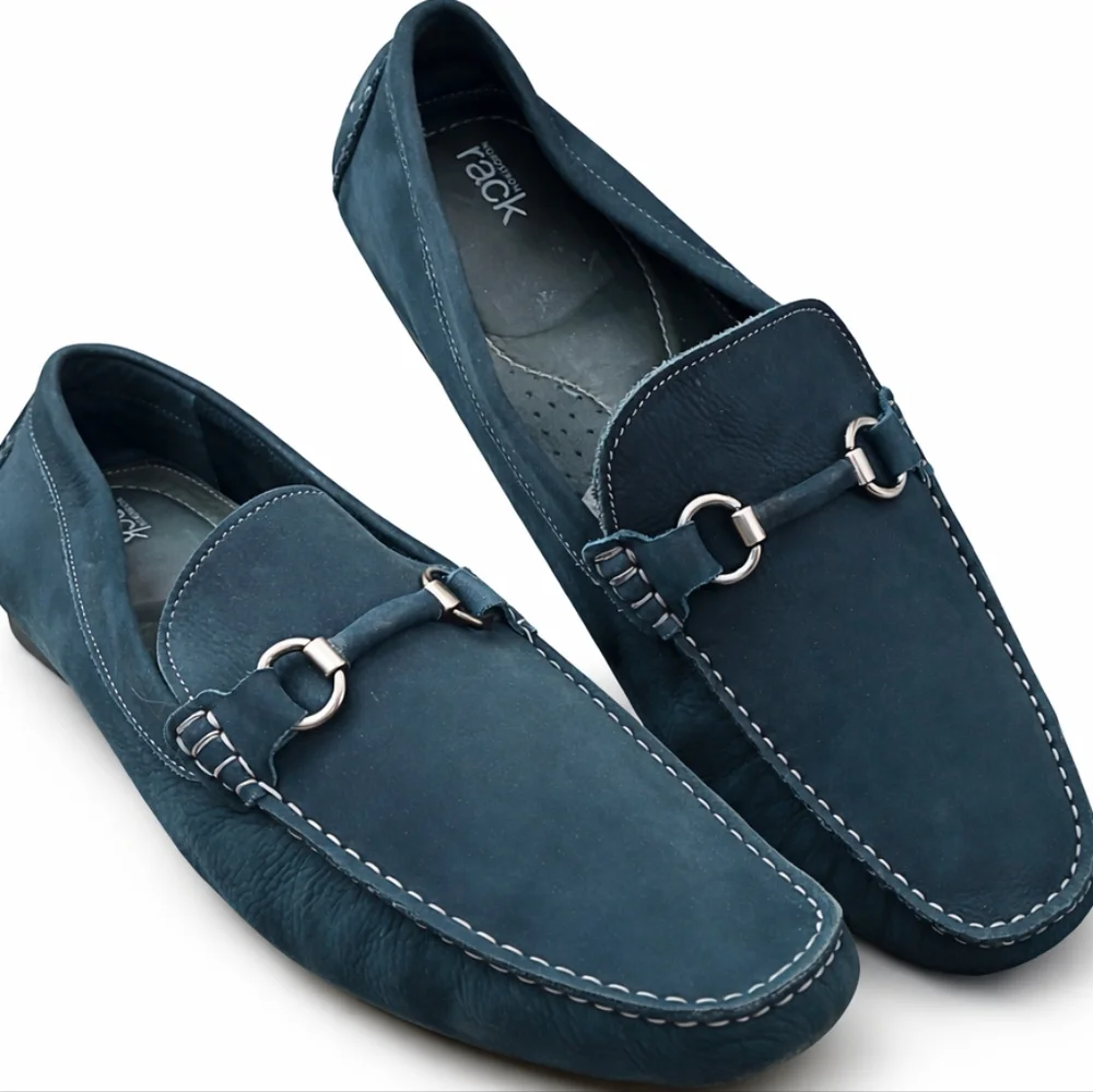 Nordstroms Men’s Size 13 M Blue Leather Horsebit Driving Loafers Moc Toe Shoes